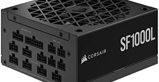 Corsair SF1000L Fully Modular Low-Noise SFX Power Supply – ATX 3.0 & PCIe 5.0 Compliant – Quiet 120mm PWM Fan – 80 Plus Gold Efficiency – Zero RPM Mode – 105°C-Rated Capacitors – Black
