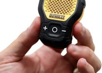 DEWALT Wearable Bluetooth Speaker — Magnetic Clip-On Wireless Jobsite Pro Water-Resistant Portable Speaker — Built-in Mic for Hands-Free Music and Calls