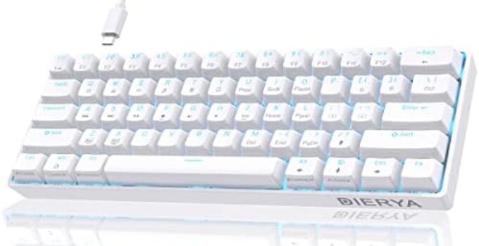 DIERYA 60% Mechanical Keyboard, DK61se Wired Gaming Keyboard with Red Switches, LED Backlit Ultra-Compact 61 Keys Mini Office Keyboard for Windows Laptop PC Gamer Typist（White）