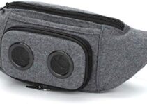 Fannypack with Speakers. Bluetooth Fanny Pack for Parties/Festivals/Raves/Beach/Boats. Rechargeable, Works with iPhone & Android. (Grey, 2023 Edition)