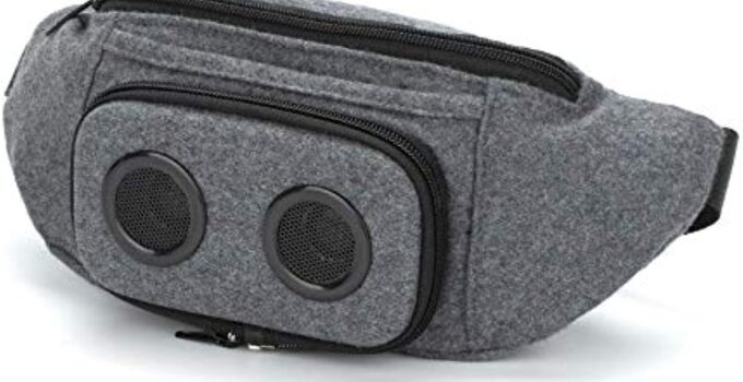 Fannypack with Speakers. Bluetooth Fanny Pack for Parties/Festivals/Raves/Beach/Boats. Rechargeable, Works with iPhone & Android. (Grey, 2023 Edition)