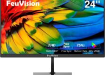FeuVision 24 inch Monitor – 1920x1080p Full HD, Gaming & Office Computer Monitor, 75Hz Refresh Rate, VA Panel, 99% sRGB, 4ms Response Time, 178° View Angle, HDMI & VGA, Built-in Speakers