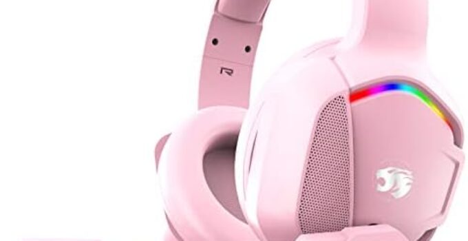 Gaming Headset with Microphone for Pc, Xbox One Series X/s, Ps4, Ps5, Switch, Stereo Wired Noise Cancelling Over-Ear Headphones with Mic, RGB, for Computer, Laptop, Mac, Nintendo, Gamer (Pink)