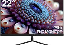 Gawfolk 22 Inch Computer Monitor, 75Hz Ultra-Thin Zero Frame Curved Display, Full HD 1920 x 1080p, HDMI VGA Home Office Business PC Monitor (No Speaker)