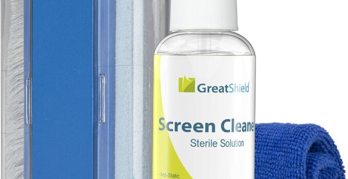 GreatShield Universal Screen Cleaning Kit, Microfiber Cloth + 2 Sided Brush + Non-Streak Solution Spray [for TV, Laptops, PC Monitors, Smartphones, Tablets, Camera, Keyboard and Other Electronics]