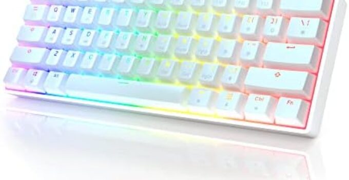 HK GAMING GK61s Mechanical Gaming Keyboard – 61 Keys Multi Color RGB Illuminated LED Backlit Wired Programmable for PC/Mac Gamer (Gateron Mechanical Brown, White)