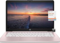 HP 2023 Newest 14" HD Ultral Light Thin Laptop, Quad-Core Intel Celeron Processor, 4GB RAM, 64GB eMMC, Webcam, HDMI, Wi-Fi, Upto 11 Hours, Windows 11 S + 1 Year Office 365+HubxcelAccessory,Rose Pink
