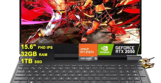 HP Victus 15 Gaming Laptop 15.6" FHD IPS 144Hz AMD 7000 Series Hexa-Core Ryzen 5 7535HS (Beats i7-11800H) 32GB RAM 1TB SSD GeForce RTX 2050 4GB Graphic Backlit USB-C B&O Win11 Black + HDMI Cable