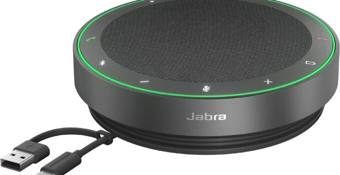 Jabra Speak2 75 Wireless Bluetooth Speakerphone – 4 Noise-Cancelling Mics, Full-Range 65mm Portable Speaker and Super-Wideband Audio – Certified for Zoom and Google Meet – Dark Grey