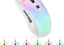 KKUOD RGB Gaming Mouse with 13-Mode Backlit, DM-097 Wired Gaming Mouse with Adjustable 800-7200 6-Level DPI, Forward & Backward Button, Ergonomic Gaming Mouse for Computer Laptop PC/Mac-White