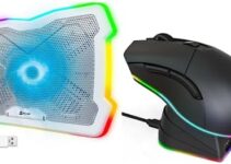 KLIM Ultimate White – RGB Laptop Cooling Pad with LED Rim Gaming Laptop Cooler and Blaze Pro Rechargeable Wireless Gaming Mouse with Charging Dock RGB Bundle
