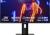 KTC 27-Inch Gaming Monitor 2K 1440P 165Hz/144Hz 1ms Mini LED Computer Monitor, HDR1000, 576 Dimming Zones, Eyecare, Advanced Ergonomics, HDMI and DP for Esports, Mountable, PC Monitor, M27T20