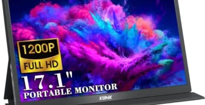 KUMK Portable Monitor 17.1 Inch 1920 * 1200 FHD HDR IPS Gaming Monitor Eye Care Display with HDMI USB Type-C Dual Speaker and Cover, External Monitor for Laptop PC Phone PS4 Xbox Switch, Black