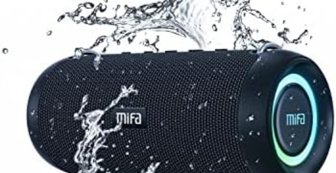 MIFA A90 Portable Bluetooth Speaker, 60W Waterproof Wireless Speakers with Aux Input, USB Flash Drive, Micro SD Card, Built-in Microphone, TWS, Loud Bass, USB-C, Shoulder Strap, Black