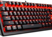 Mechanical Gaming Keyboard – MK1 RED LED Backlit Mechanical Keyboards – Small Compact 87 Key Metal Mechanical Computer Keyboard USB Wired Blue Equivalent Switches for Windows PC Gamers – Black