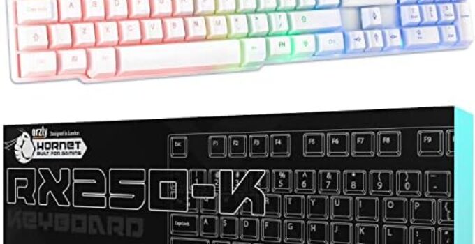 Orzly White Gaming Keyboard RGB USB Wired Rainbow Keyboard Designed for PC Gamers, PS4, PS5, Laptop, Xbox, Nintendo Switch, RX-250 Hornet Edition