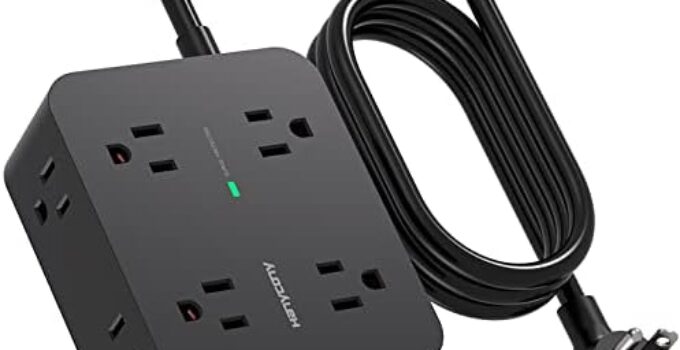 Power Strip Surge Protector, 5 Ft Exetnsion Cord with Multiple Outlets, Multi Plug Outlet Extender with 4 USB Ports, Flat Plug, Wall Mount Desk for Home Office Dorm Room Essentials, ETL Listed, Black