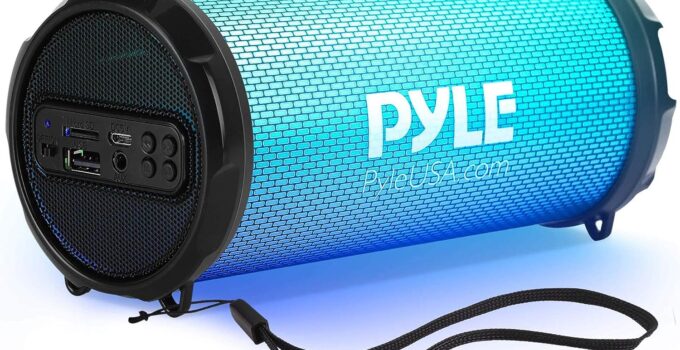 Pyle Wireless Portable Bluetooth Boombox Speaker – 100Watt Hi-Fi Rechargeable Boom Box Speaker Portable Music Barrel Loud Stereo System with AUX Input, MP3/USB/SD Port, Fm Radio, 2" Tweeter -PBMSPRG3