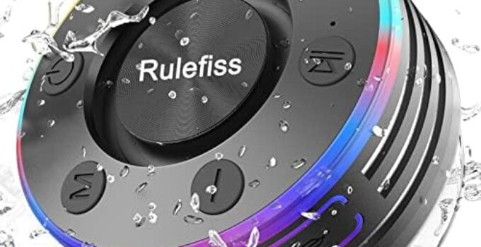 Rulefiss Shower Speaker, Bluetooth Speakers Waterproof IP7 with Suction Cup, Portable Speaker with LED Light, 3D Crystal Sound & Bass, Shower Radio for Bathroom, Kayak, Pool, Beach, Bike [2022 New]