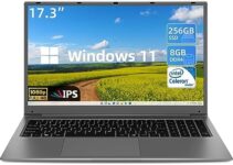 SGIN 17 Inch Laptop, 8GB RAM 256GB SSD Notebook Computer with Windows 11 OS, IPS Full HD Display, Intel Celeron Quad-core Processor, Mini HDMI, Webcam, Wi-Fi, Bluetooth, Expandable Storage 512GB TF
