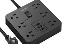 Surge Protector Power Strip Black, TESSAN 5 Ft Extension Cord with 6 Outlets 3 USB Charger, 1700J Flat Plug Desktop Charging Station for Home, Office, School, College Dorm Room Essential