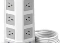 Surge Protector Power Strip Tower PD 20W USB C, 6 FT Extension Cord with Multiple Outlets, HAFINO 12 Outlets with 4 USB Ports, Flat Plug Desktop Charging Station, Home Office Dorm Room Desk Essentials