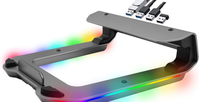 Tilted Nation RGB Gaming Laptop Stand with USB Ports – Sleek Laptop Riser with (4 USB 3.0 Ports and 10 RGB Modes) – Aluminum Laptop Stand for Desk That Improves Cooling and Posture