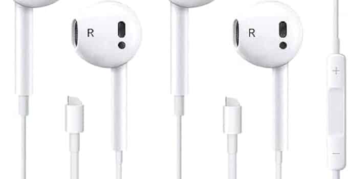rosyclo 2 Pack Lightning Wired Earbuds Headphones, iPhone in-Ear Stereo Headphones Built-in Microphone Volume Control Earbuds Compatible iPhone 13/12/11/X/8/7/iPad iOS White