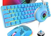 60% Mechanical Gaming Keyboard and Mouse and Mouse pad and Gaming Headset,4 in 1 Wired 68 Keys LED RGB Backlight Bundle for PC Gamers,Xbox,PS4 Users (Blue/Blue Switch)