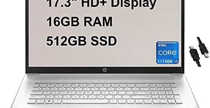 HP 17 Business Laptop Computer 17.3″ HD+ Display 11th Gen Intel Core i3-1115G4 (Beats i5-8265U) 16GB RAM 512GB SSD USB-C Webcam Win10 Silver + HDMI Cable