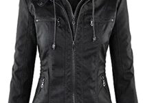 Lock and Love Women’s Removable Hooded Faux Leather Jacket Moto Biker Coat