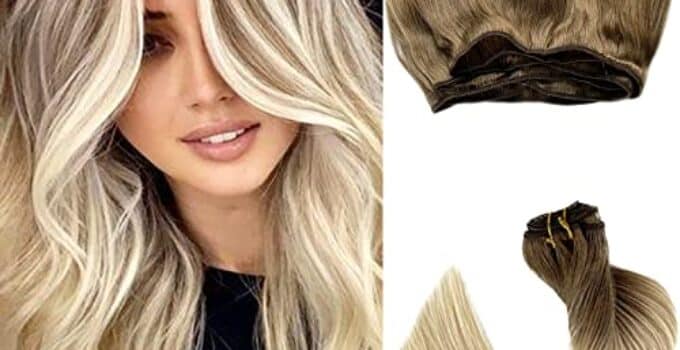 Ombre Sew in Weft Hair Extensions Human Hair, 24 Inch 120G Sew in Hair Bundles Human Hair Ash Brown to White Blonde Sew in Hair Extensions Real Human Hair Hand Tied Weft Sew in Hair Wefts Full Head