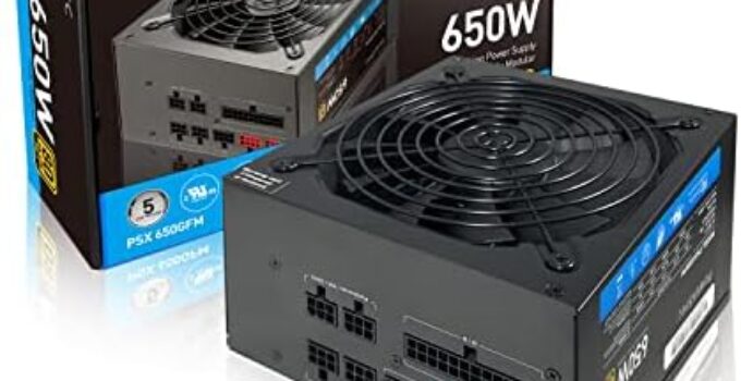 PowerSpec 650W Power Supply Fully Modular 80 Plus Gold Certified ATX PSU Active PFC SLI Crossfire Ready Gaming PC Computer Power Supplies, PSX 650GFM