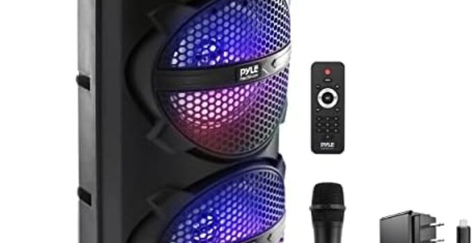 PyleUsa Portable Bluetooth PA Speaker – 200W Dual 6″ Rechargeable Indoor/Outdoor BT Karaoke Audio System – TWS,LED Display, FM/AUX/MP3/USB, 6.5mm in, Carry Handle – Wireless Mic, Remote Control