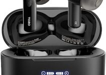 TOZO T20 Wireless Earbuds Bluetooth Headphones 42 Hrs Playtime with LED Digital Display, IPX8 Waterproof, Dual Mic Call Noise Cancelling 10mm Broad Range Speakers with Wireless Charging Case Black