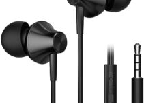 VIKEN Earbuds Headphones, Wired Earbuds with Microphone and Volume Control HD Bass Driven Audio Earphones Ergonomic Custom-Fit Earpieces (S/M/L) Compatible with 3.5mm Jack (Black)