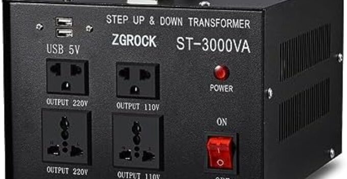 ZGROCK Step Up & Down Transformer 3000W, PC & Appliances Power Supply Outlet Accessory, 110V to 220V/220V to 110V Voltage Converter w 5V USB Outlets Ports
