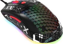 ZIYOU LANG M5 RGB Lightweight Wired Gaming Mouse with 12000 DPI 6 Programmed Buttons,65G Honeycomb Shell,Ultralight Ultraweave Cable,Pixart 3325 Optical Sensor Gamer Mice(Black-Red)
