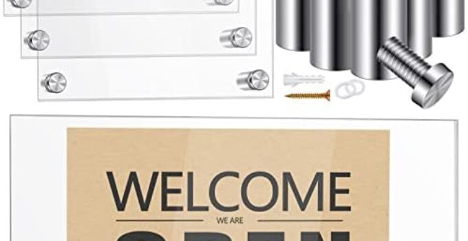 6 x 3 Inch Clear Acrylic Wall Name Plate Holders Office Door Mount Name Plate Holder with Stainless Steel Standoff Screws for Office Home Store Restaurant (4)
