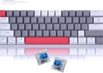 60% Mechanical Gaming Keyboard, White&Grey Gaming Keyboard with Hot Swappable Clicky Blue Switches, Wired Detachable Type-C Cable Mini Keyboard with Powder Blue Backlight for Windows/Mac/PC/Laptop
