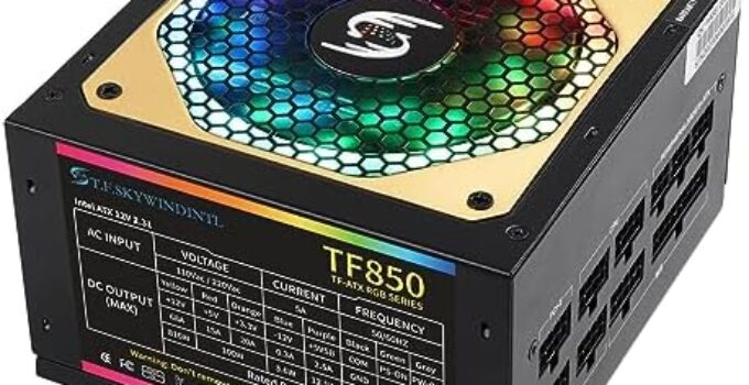 850W Power Supply RGB Fully Modular PSU Full Voltage 110-240V Computer Power Supplies with 20+4pin Motherboard Power Whisper-Quiet 120mm FDB Fan Multiple ARGB Light Modes Active PFC for Desktop PC
