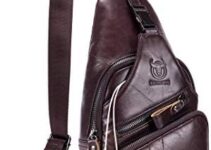 BULLCAPTAIN Cross body Bags for Men Leather Sling Bag Casual Daypacks Chest Bags Shoulder Bag Travel Hiking Backpacks (Coffee)