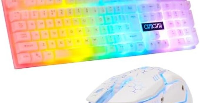 CHONCHOW LED Keyboard &Mouse Combo Ambient Lighting RGB Rainbow Color Backlight Retro Gaming Key Board Mouse Set 3200DPI 6 Button Compatible with PS4/PS5 Xbox one PC iMac