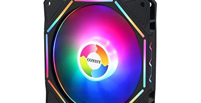 CONISY RGB LED Series 120mm Case Fan for Computer Case, Unique Ultra Quiet Long Life Gaming PC Cooling Fan – Colorful (1PCS)