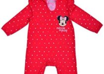 Disney Minnie Mouse Girls’ Coverall Hooded Bodysuit for Newborn and Infant – Red