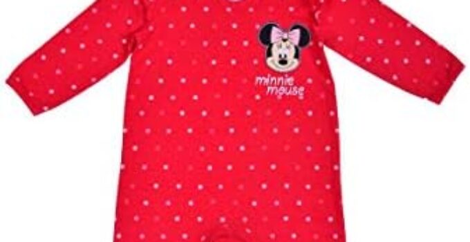 Disney Minnie Mouse Girls’ Coverall Hooded Bodysuit for Newborn and Infant – Red