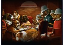 Dogs Playing Poker Vintage Art Print – Rustic Wall Art Poster – Shabby Chic Home Decor for Living Room, Bedroom, Game Room, Man Cave, Office, Den – Gift for Card and Vegas Fans – 8×10 Photo- Unframed