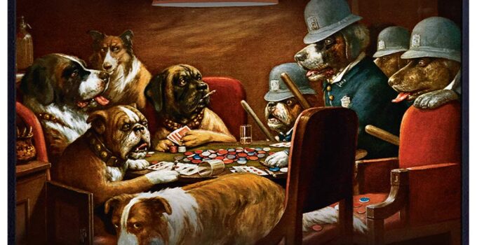 Dogs Playing Poker Vintage Art Print – Rustic Wall Art Poster – Shabby Chic Home Decor for Living Room, Bedroom, Game Room, Man Cave, Office, Den – Gift for Card and Vegas Fans – 8×10 Photo- Unframed