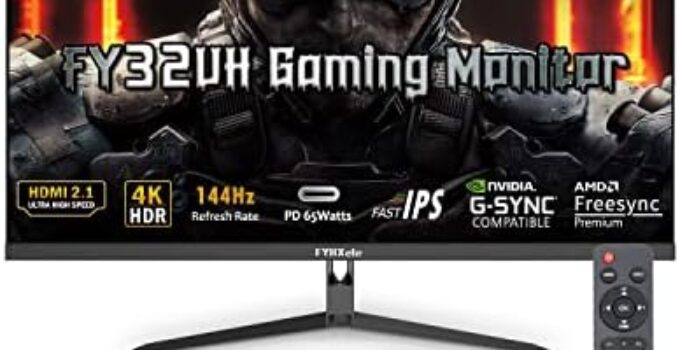 FYHXele 4K Gaming Monitor 144Hz 32inch, Fast UHD IPS Computer Monitor, 1ms, VESA Mountable, DSC， Built-in Speakers, Free-Sync, 1xDP1.4, 1xHDMI2.1, 1xHDMI2.0, 1xUSB-C, USB Hub, 95% DCI-P3, HDR400