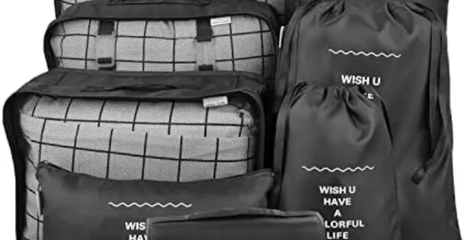 GuaziV 9 Set Packing Cubes,Travel Luggage Bags Packing Organizers Set with Hanging Toiletry Bag(Black)
